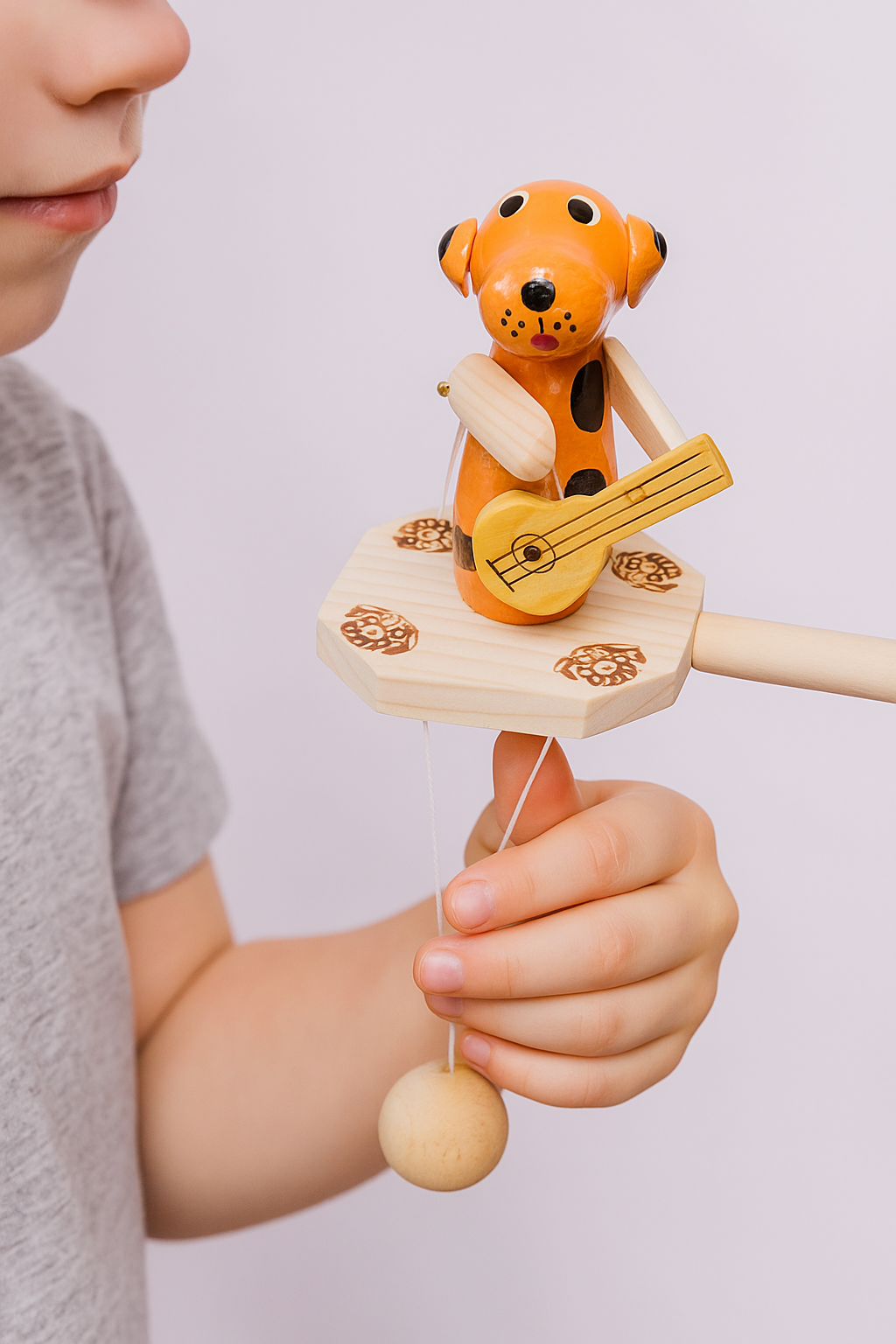 Natural Wooden Mechanical Automaton Toy "Dog-Guitarist"