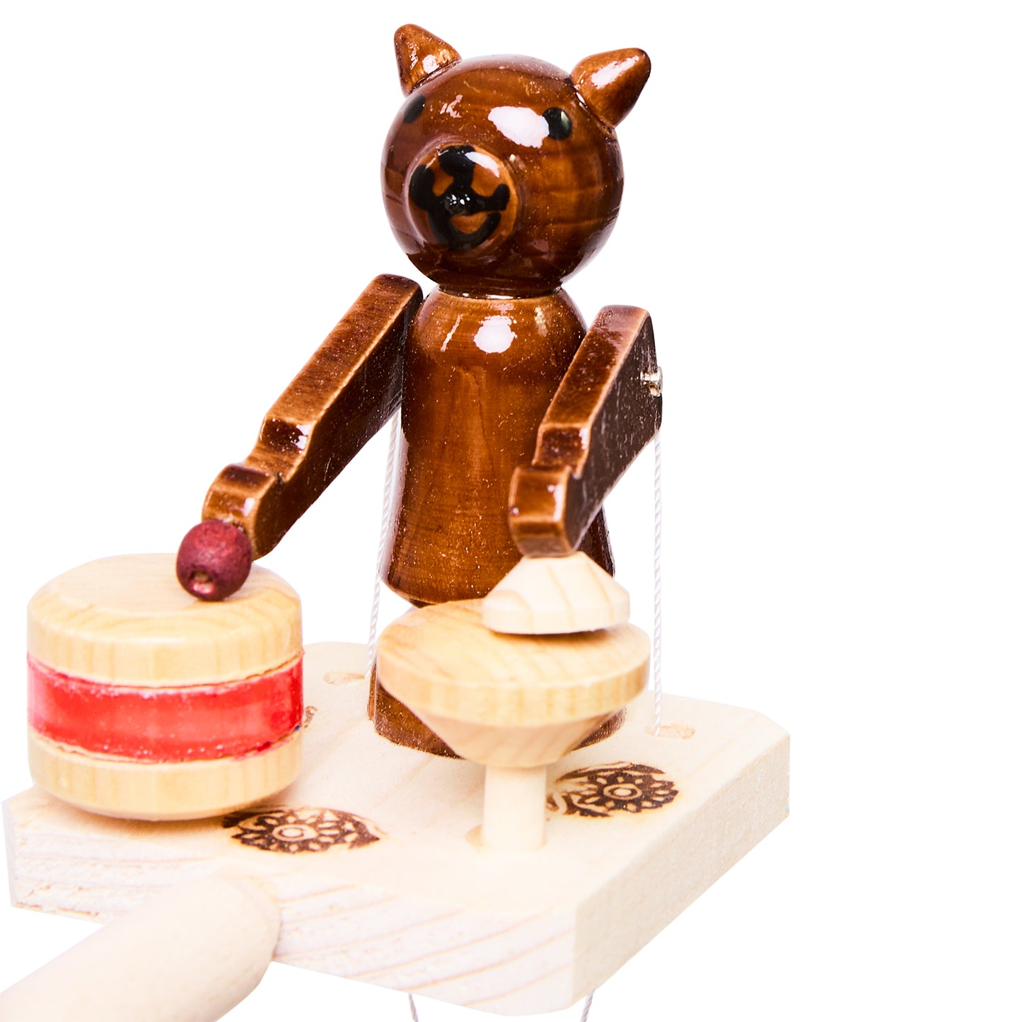 Natural Wooden Mechanical Automaton Toy "Teddy Bear Drummer"