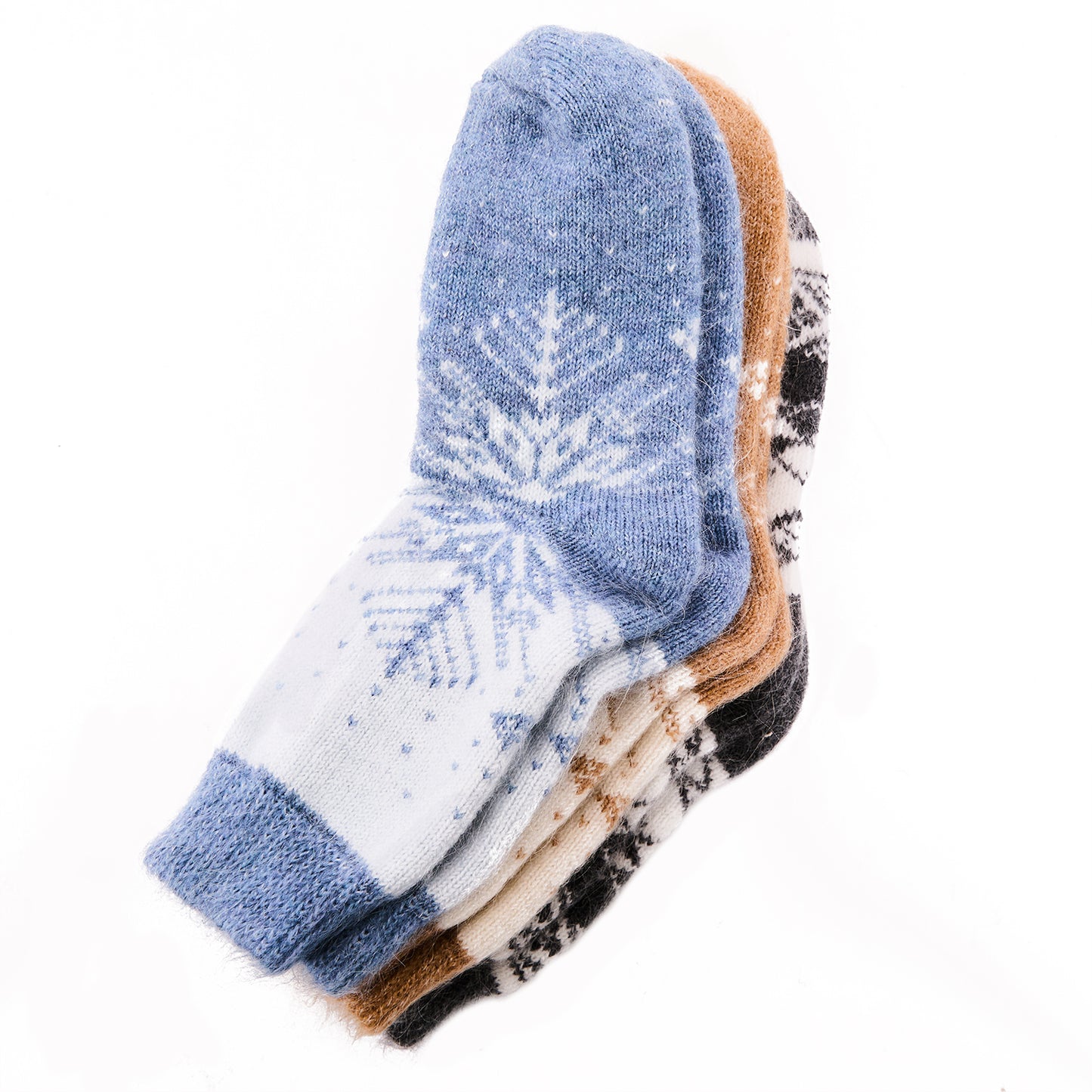 Winter Socks with Snowflakes and Norwegian Patterns