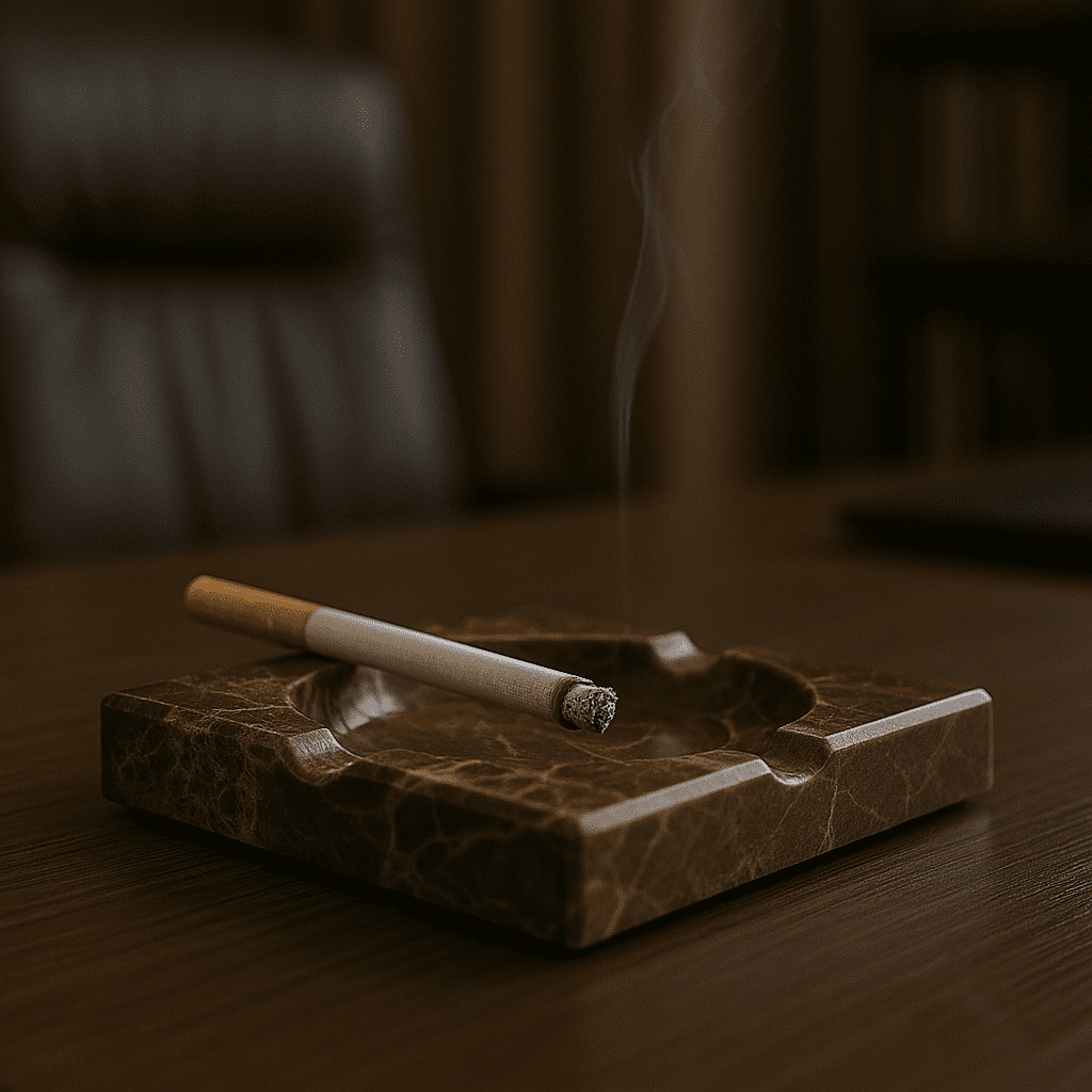 Square brown marble ashtray