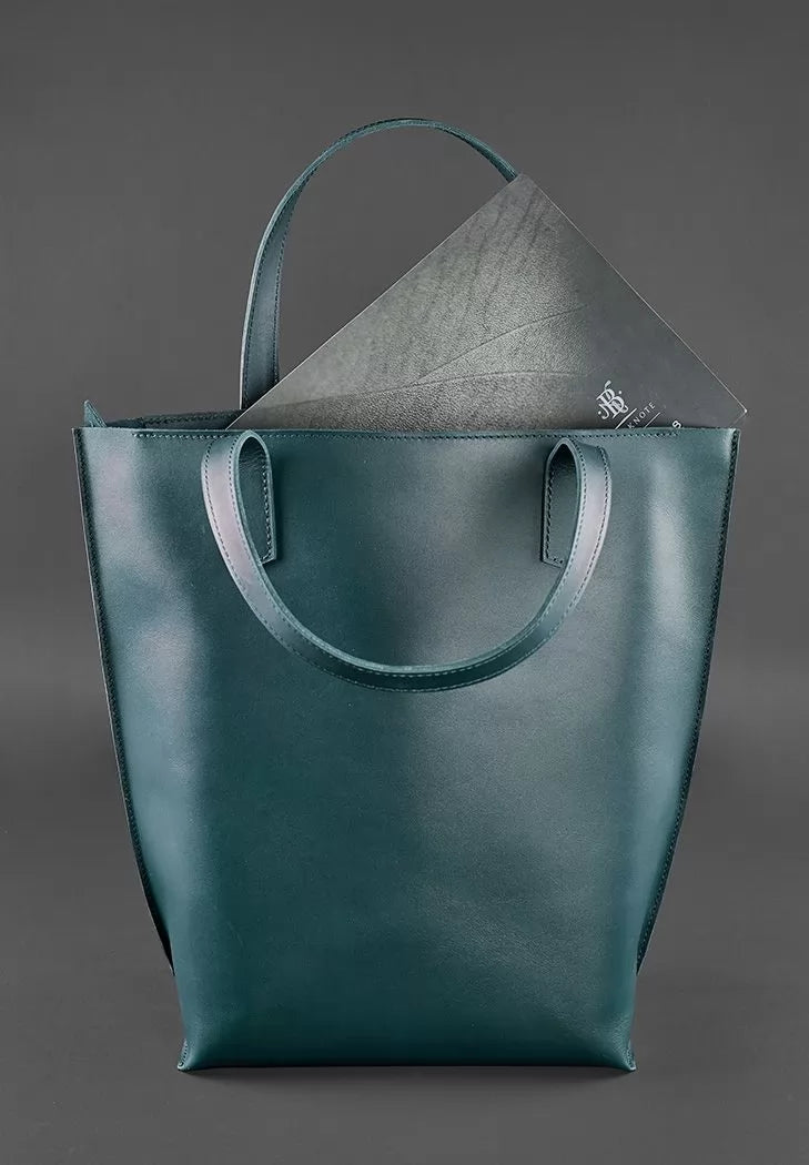 Leather women's shopper bag D.D. green - BN-BAG-17-malachite