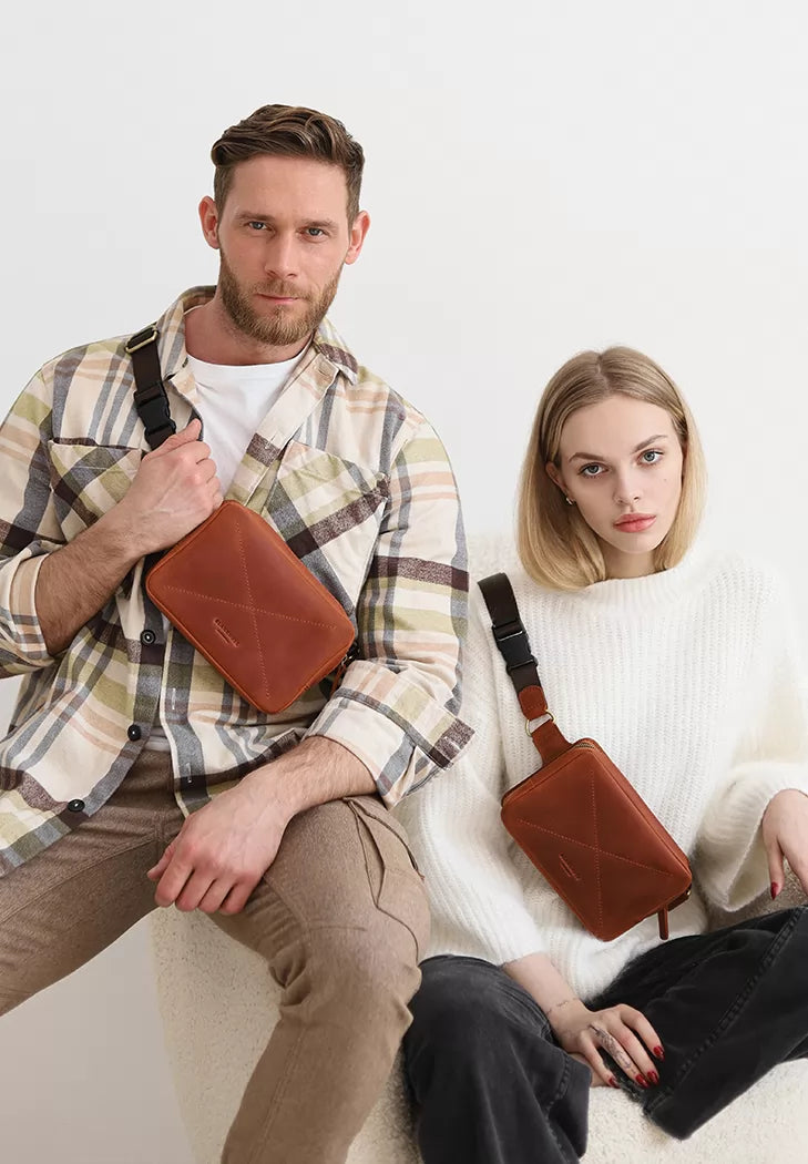 Leather Dropbag Mini bag light brown Crazy Horse - BN-BAG-6-k-kr