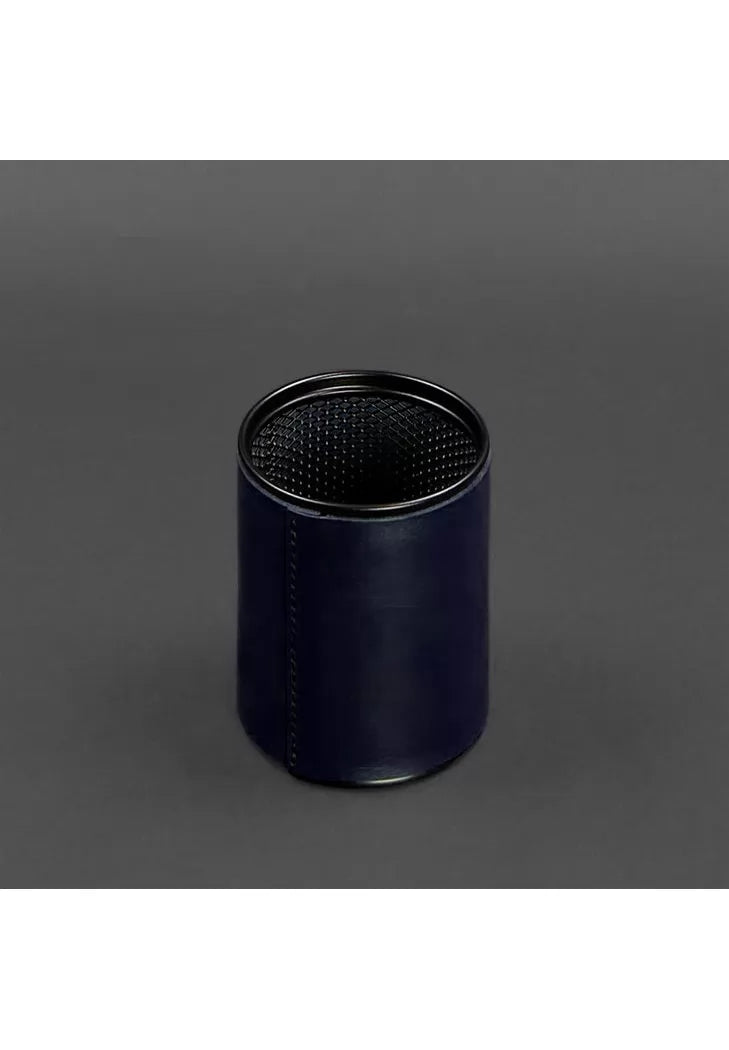 Pen cup in leather case navy blue crust - BN-SP-navy-blue