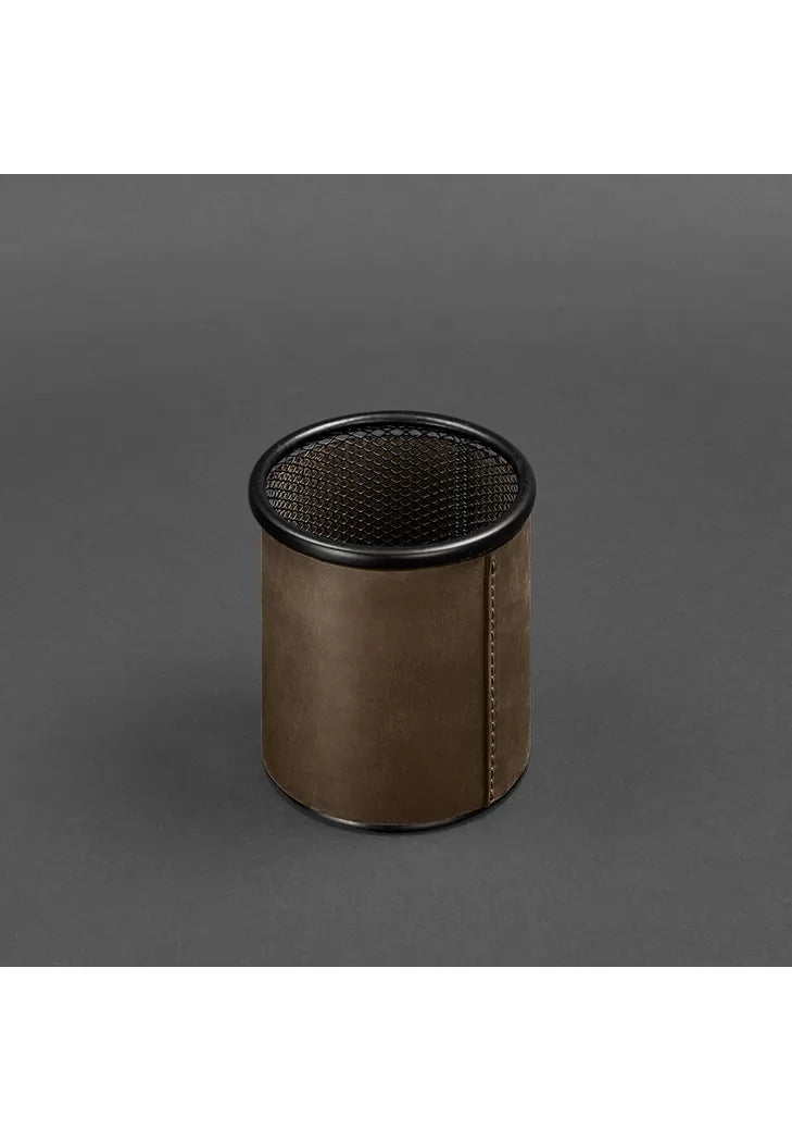 Pen cup with leather case dark brown Crazy Horse - BN-SP-o