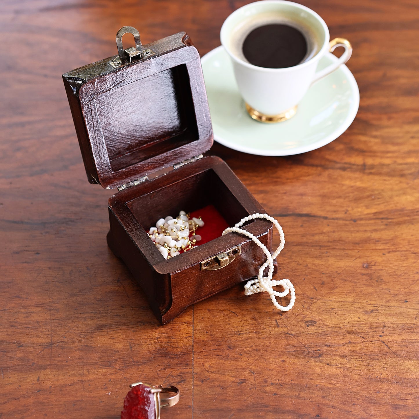 Square Wooden Box with "Rowan Berry" Decor and Metal Swirls