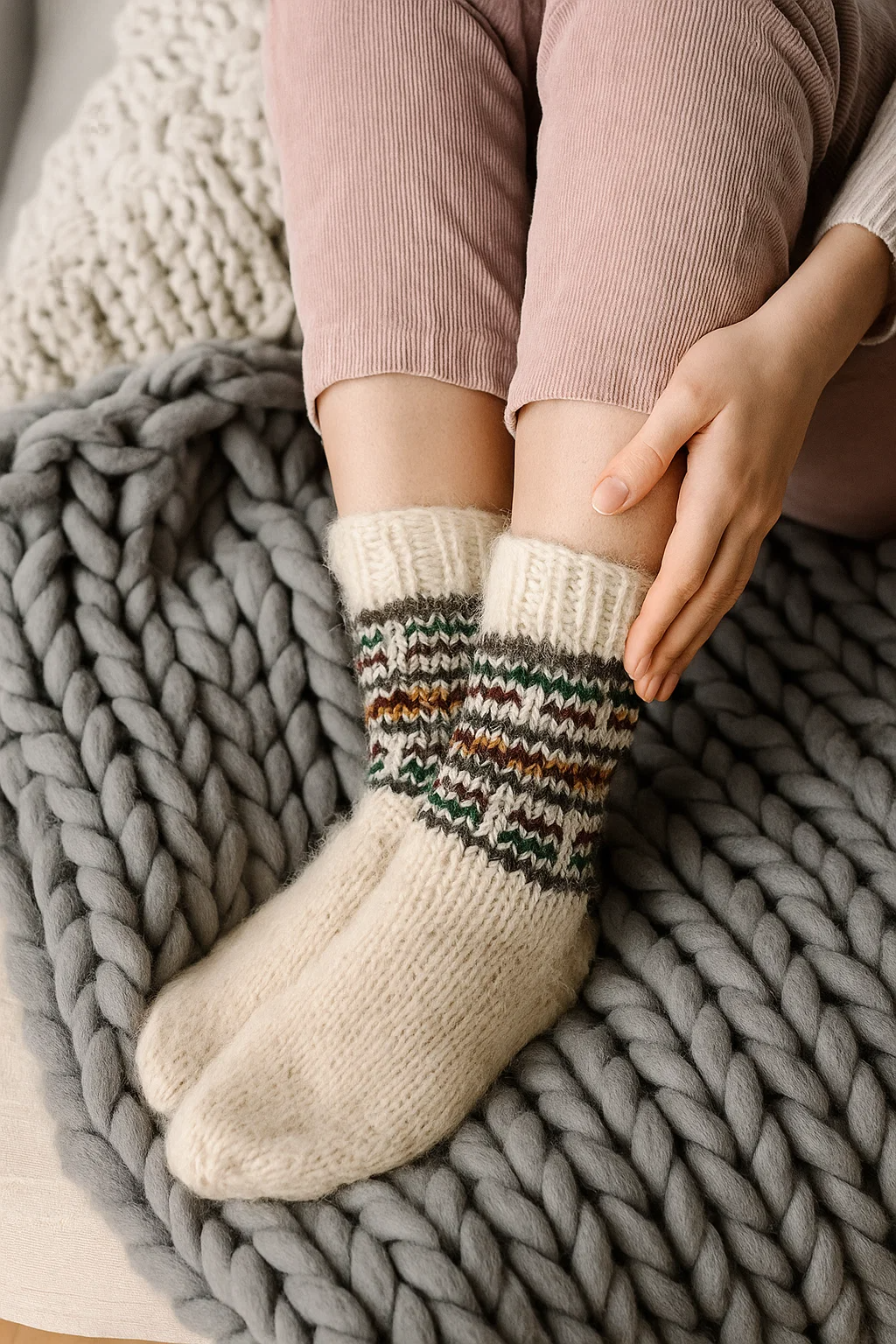Warm Socks with "Argyle" Pattern
