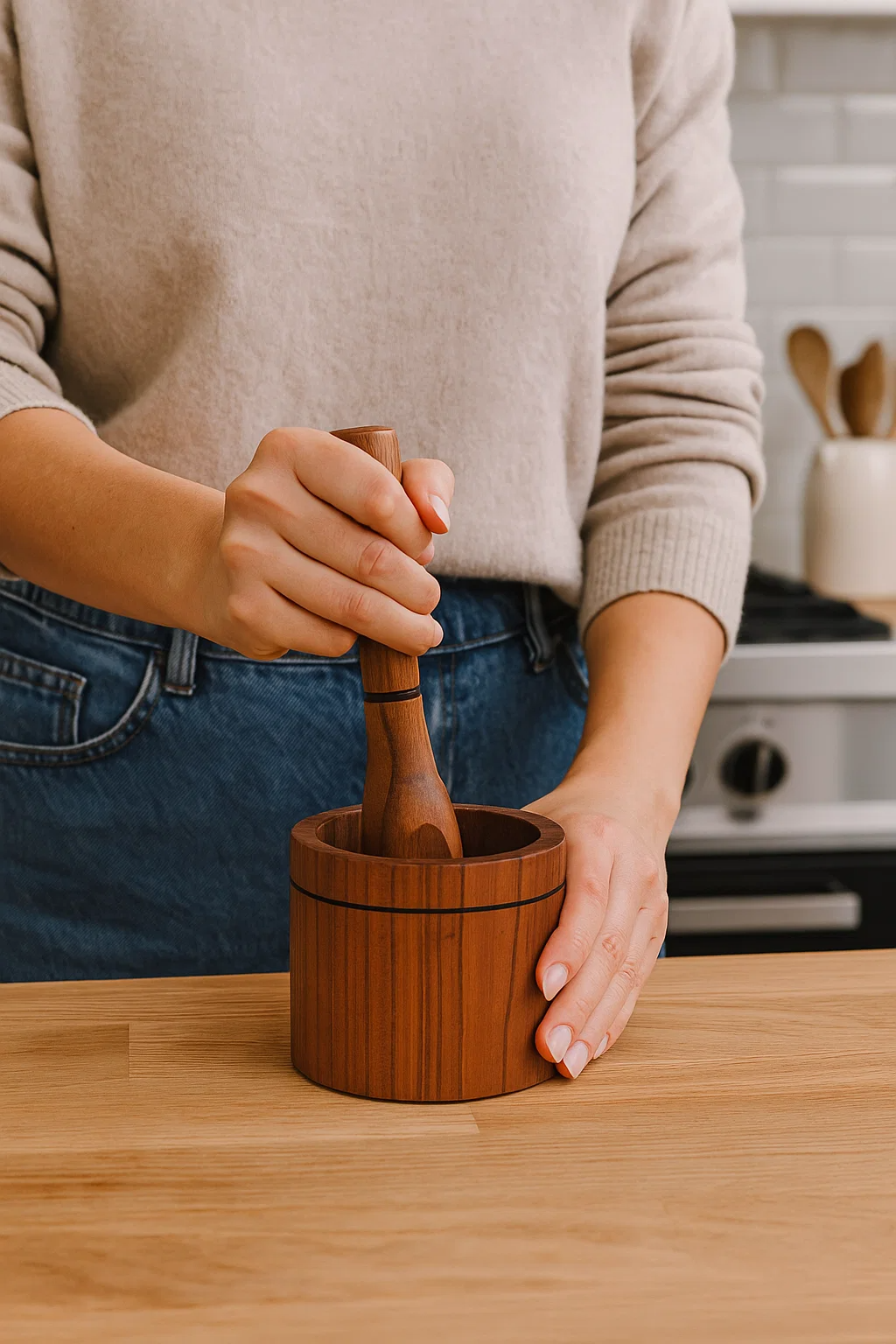 Handcrafted Wooden Mortar Set – Natural & Functional