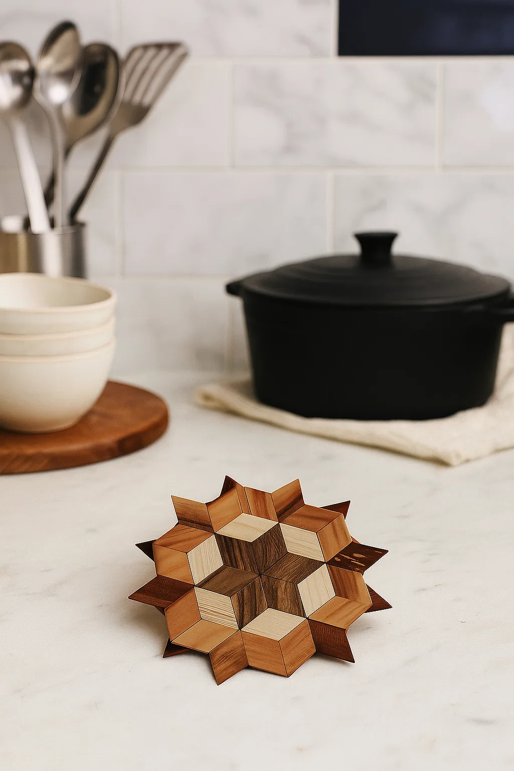 Decorative Wooden Stand with "Star" Geometric Pattern