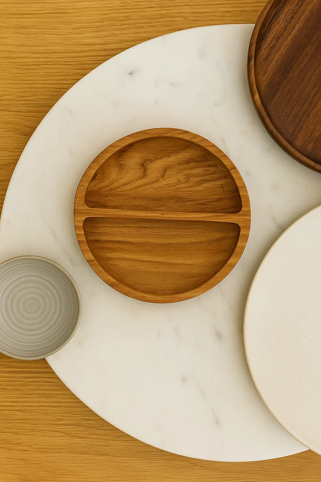 Round рlate for serving with two sections