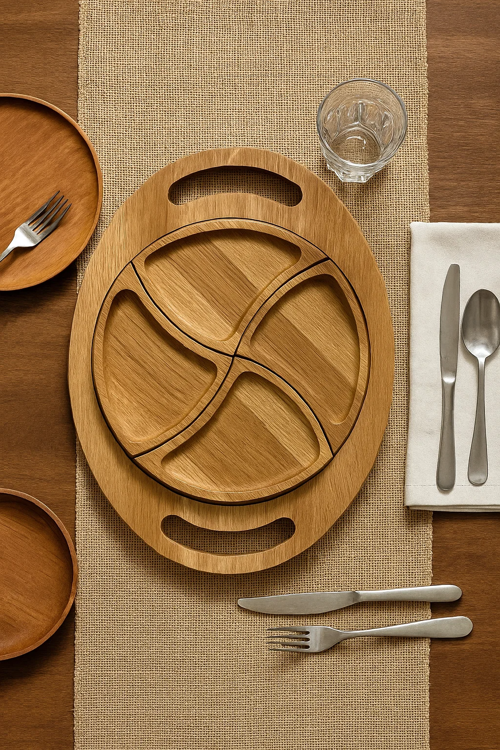 Round рlate for serving with Five Sections and a Central Compartment