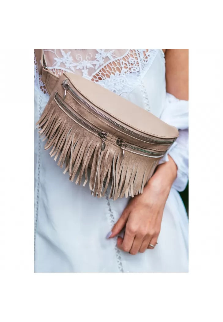 Leather women's Spirit belt bag light beige - BN-BAG-15-crem-brule