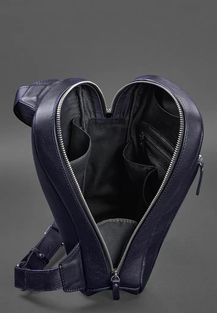 Navy blue leather men's one-shoulder backpack Chest Bag - BN-BAG-42-navy-blue