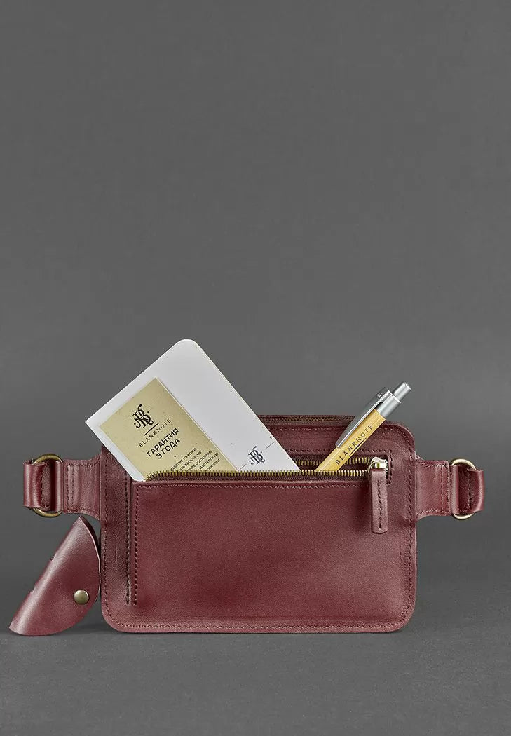 Leather waist bag Dropbag Mini Krast burgundy - BN-BAG-6-vin