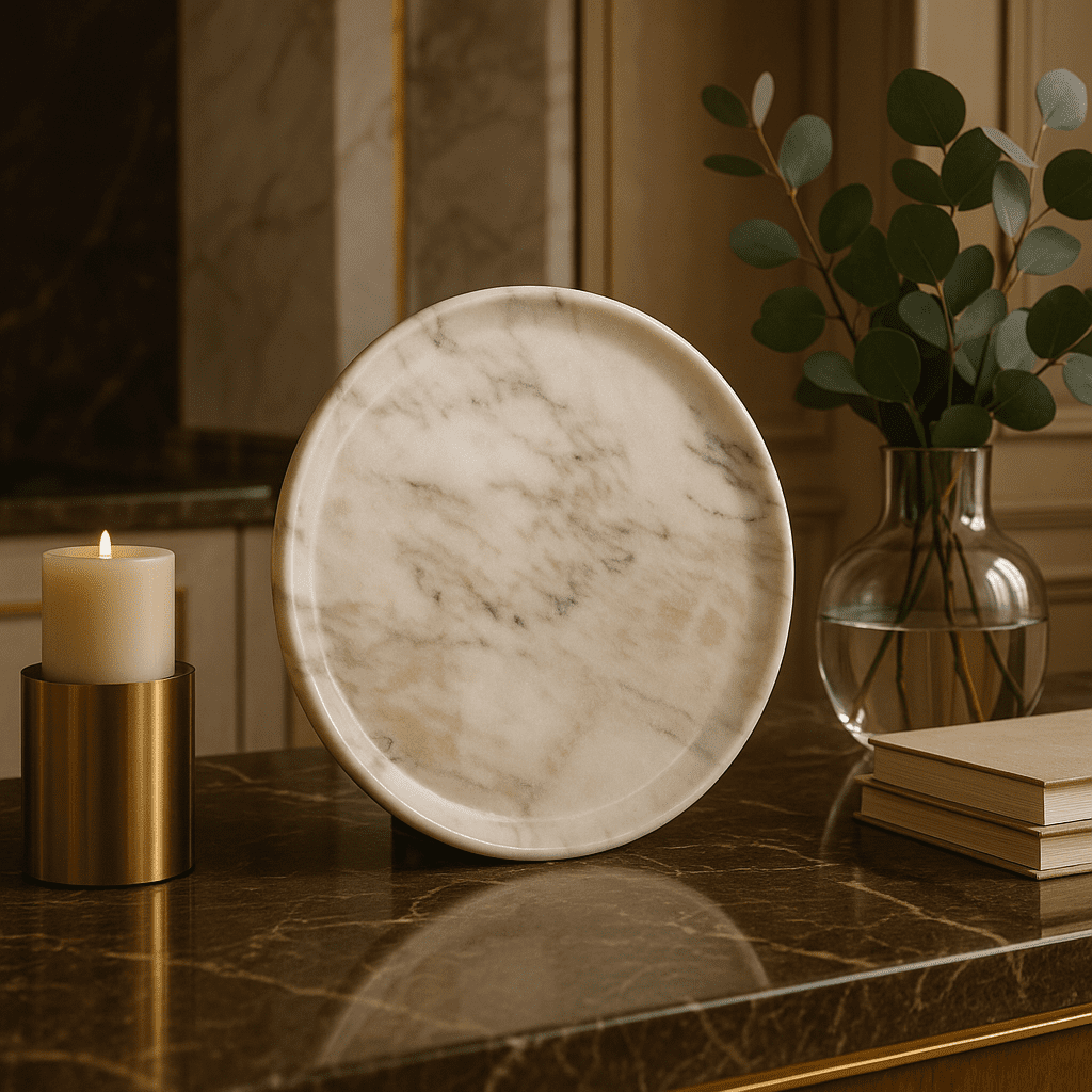 Marble plate made of Italian marble Calacatta Vagli, Ø25cm