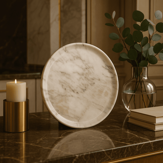 Marble plate made of Italian marble Calacatta Vagli, Ø25cm