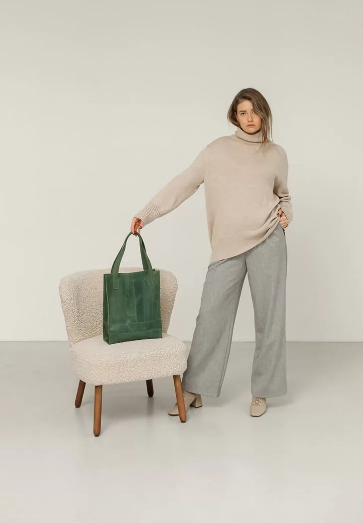 Leather women's shopper bag Betsy green - BN-BAG-10-iz