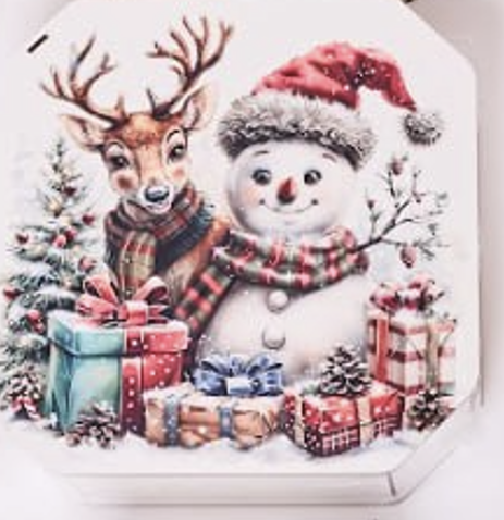 Wooden Christmas Gift Box – Snowman & Reindeer with Presents