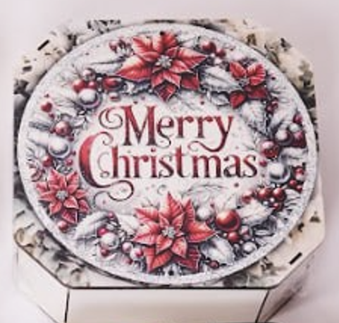 Wooden Christmas Gift Box – “Merry Christmas” Floral Wreath Design