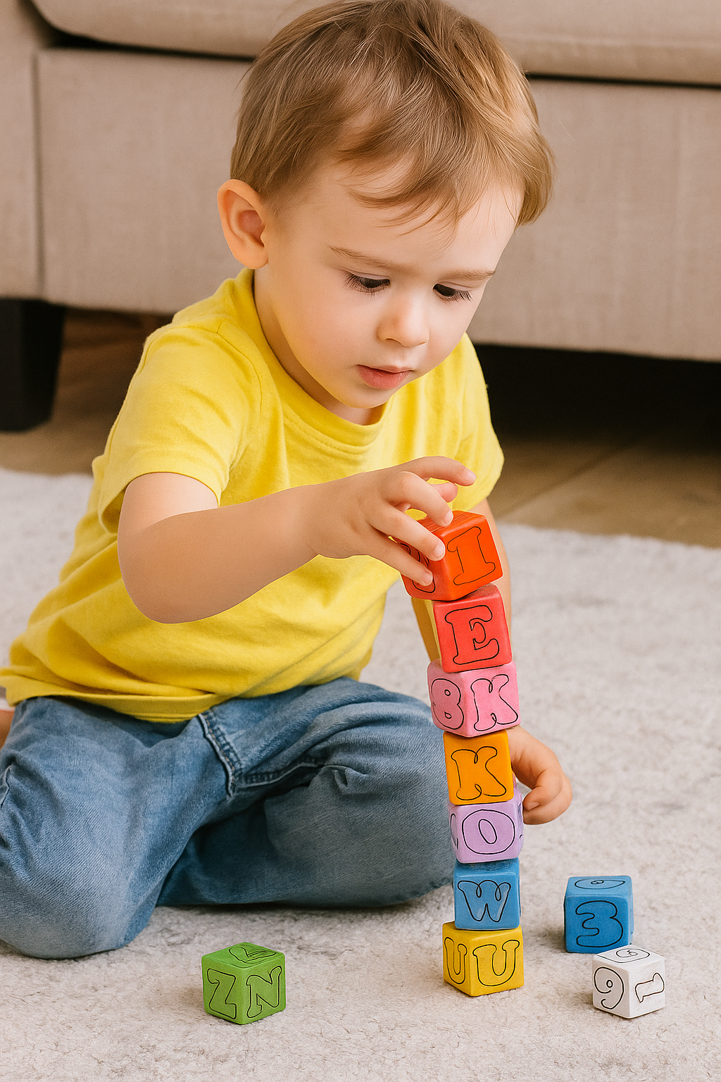 Natural Wooden Alphabet Cubes Set