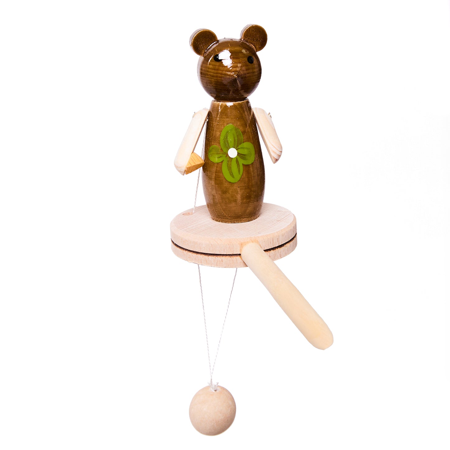 Natural Wooden Mechanical Automaton Toy "Bear with a Flower"