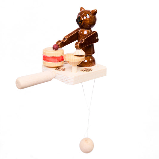 Natural Wooden Mechanical Automaton Toy "Teddy Bear Drummer"