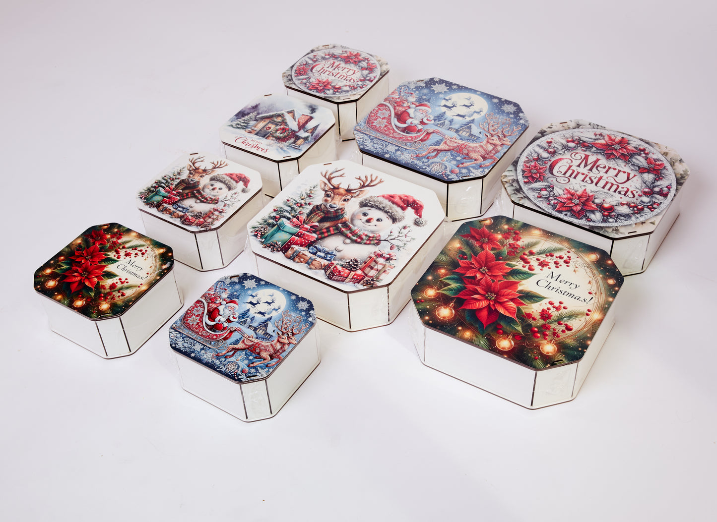 Christmas Gift Box with Santa and Reindeer