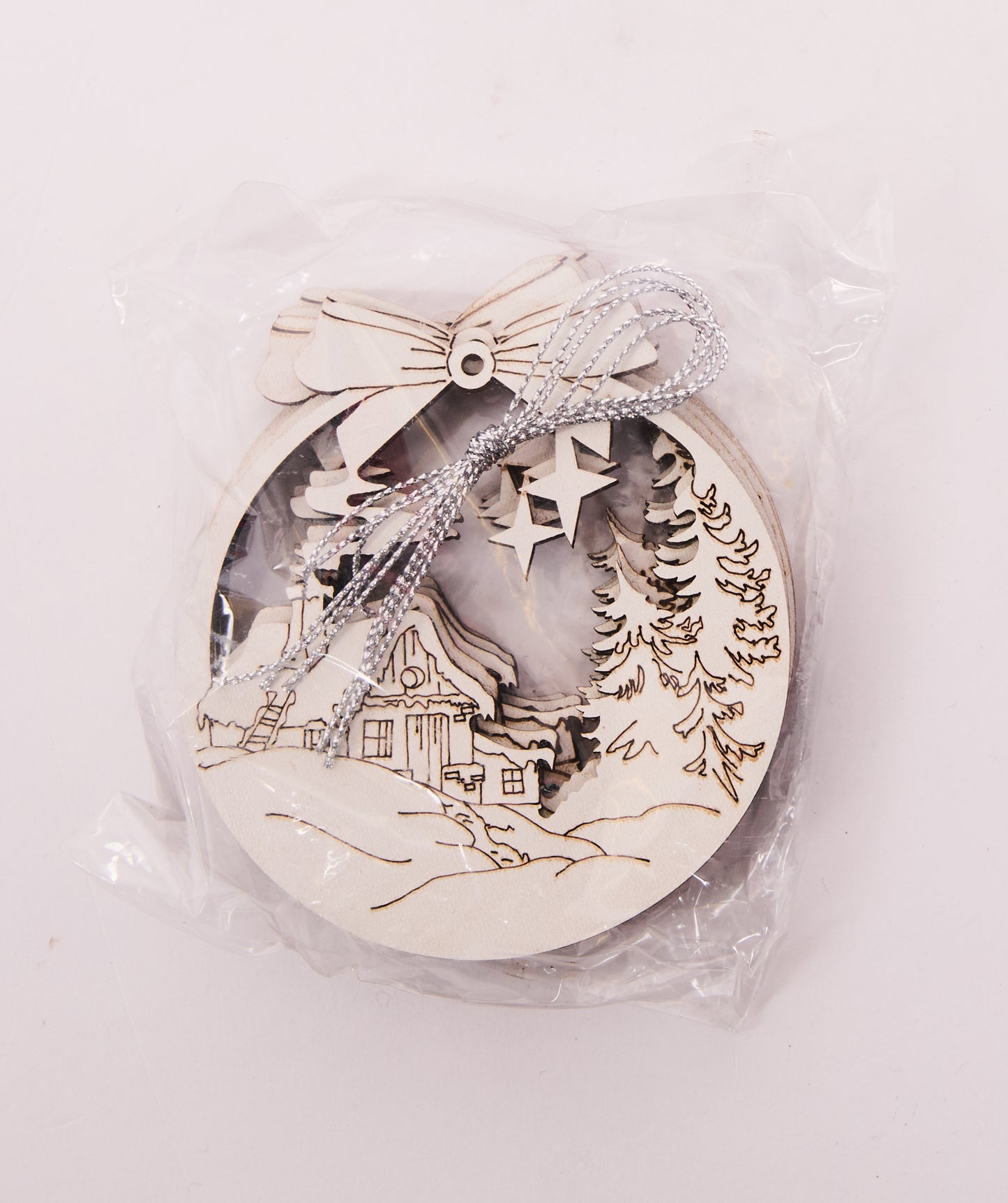 Wooden Christmas Ornament with Winter Village Scene – Rustic Holiday Hanging Decoration