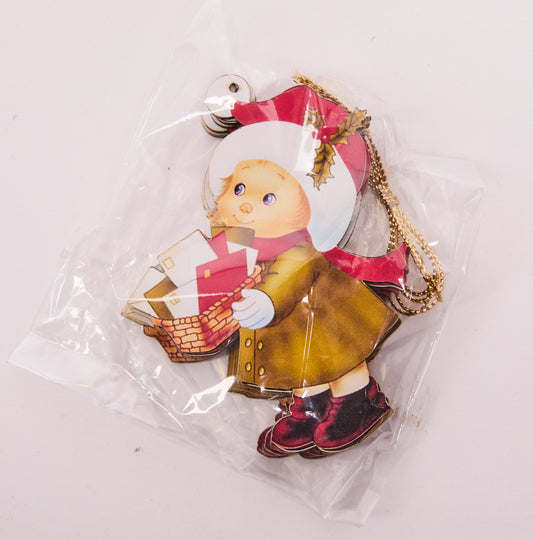 Vintage Christmas Child Ornament – Wooden Holiday Decoration with Gifts