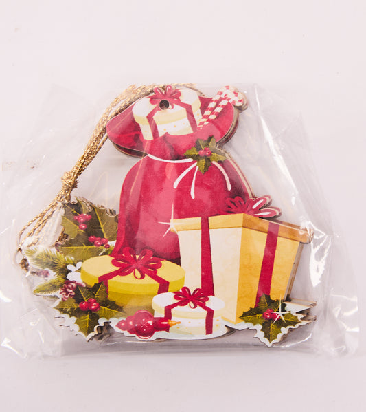 Christmas Gift Bag Ornament – Wooden Holiday Decoration with Presents