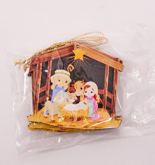 Nativity Scene Wooden Ornament – Baby Jesus Manger Christmas Decoration