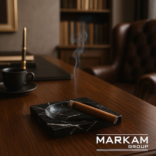 Square ashtray made of natural black marble Nero Marquina