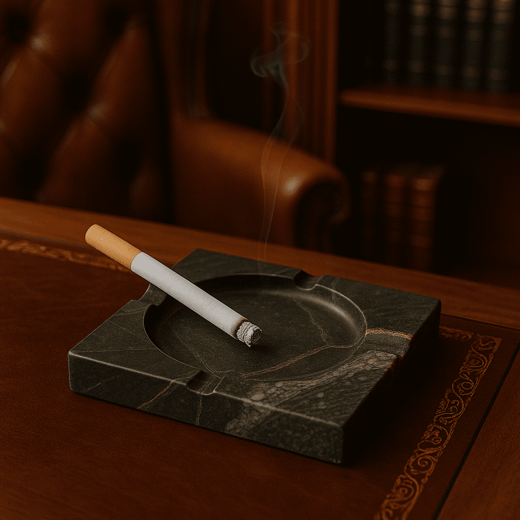 Dark gray square ashtray made of Arabescato marble