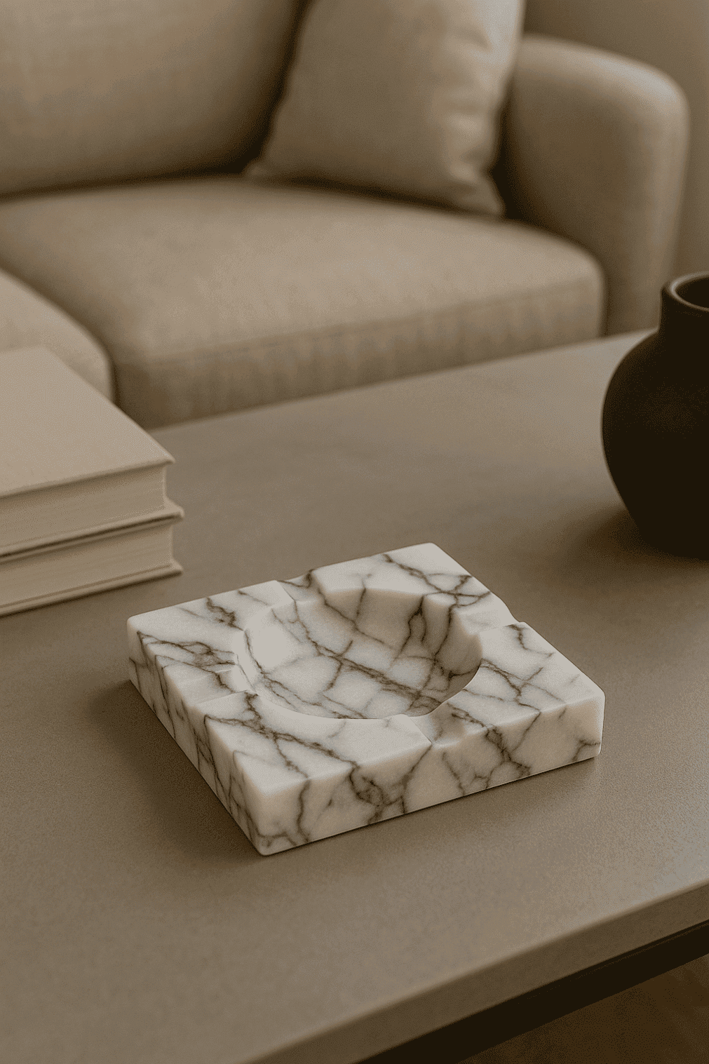 Square marble ashtray with Calacatta, 13×13×2 cm