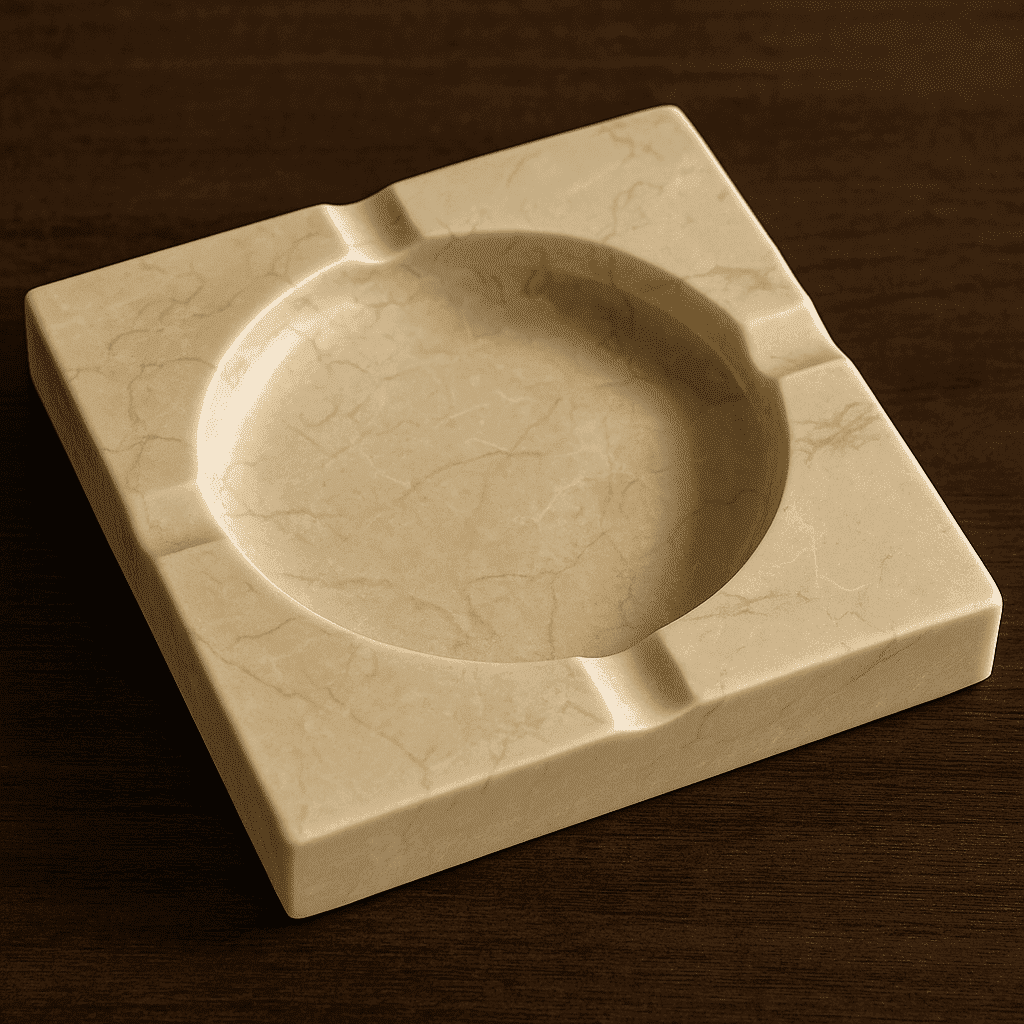 Marble ashtray made of Crema Marfil - square, 13×13×2 cm