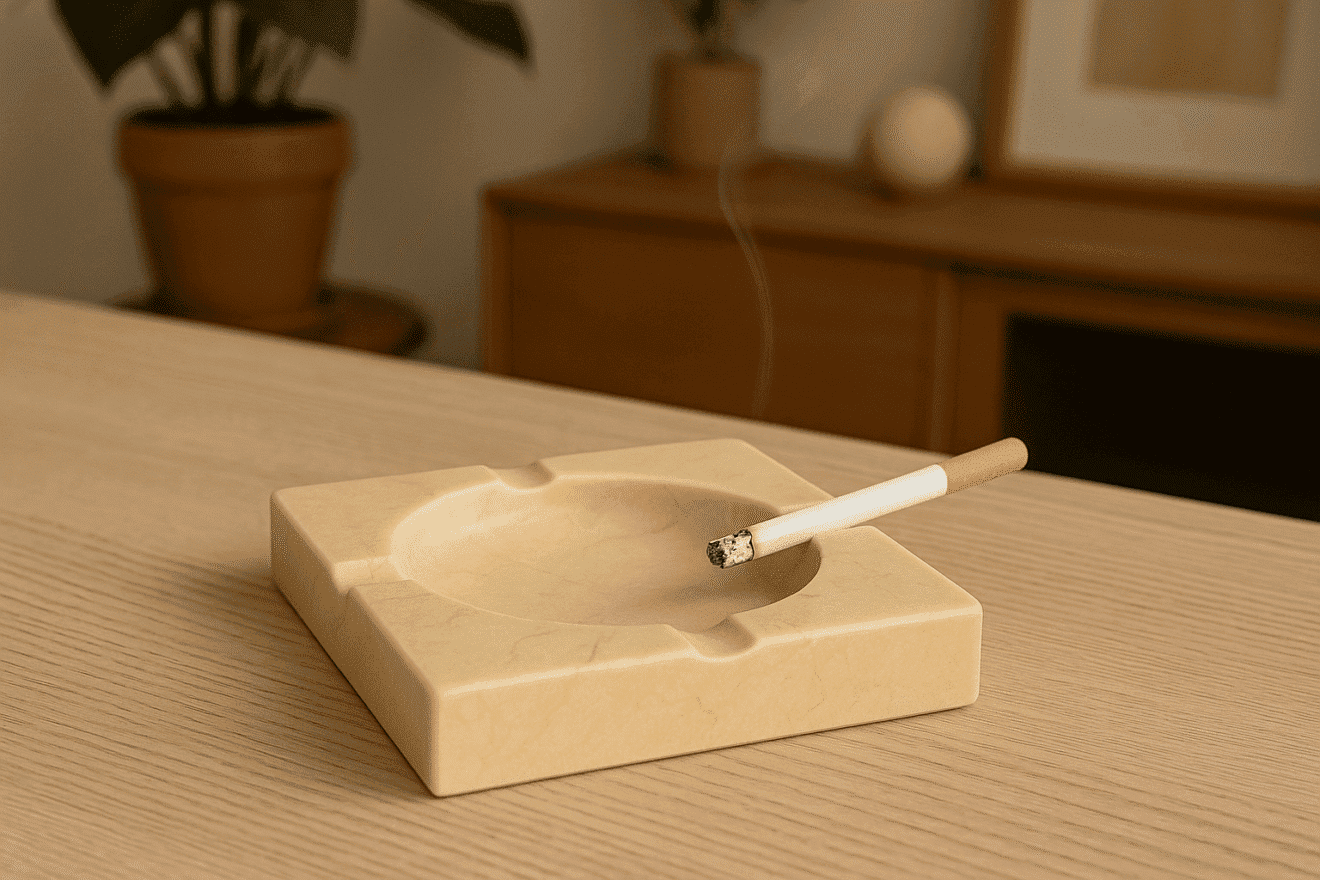 Marble ashtray made of Crema Marfil - square, 13×13×2 cm