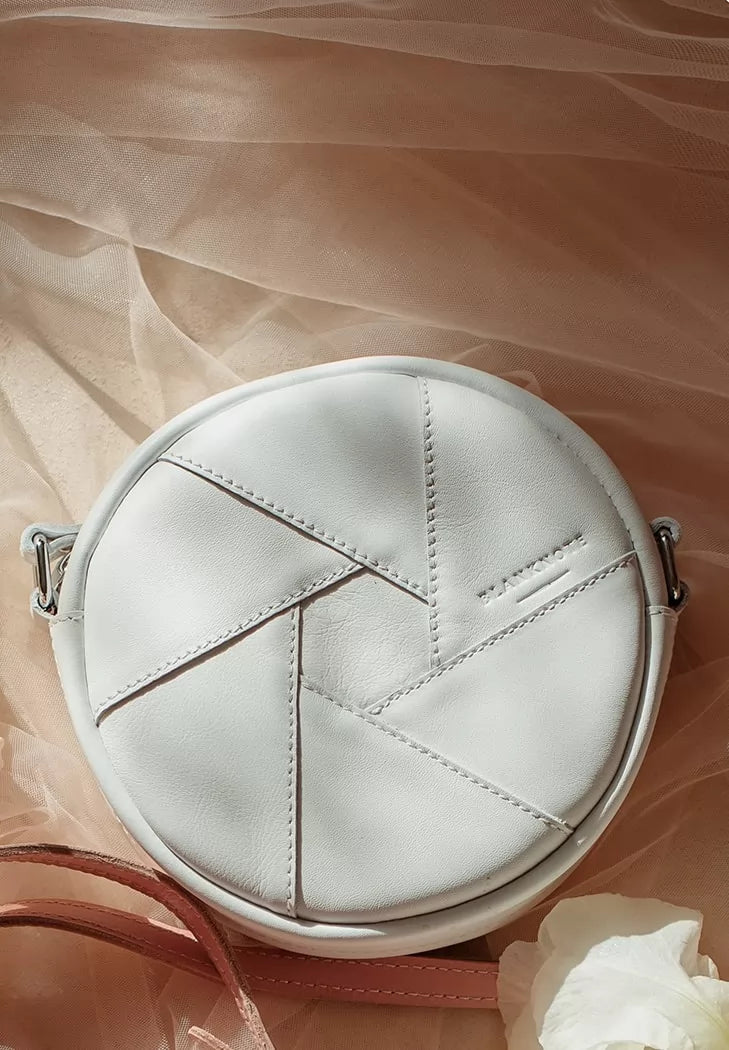 Leather round women's bag Bon Bon white - BN-BAG-11-light