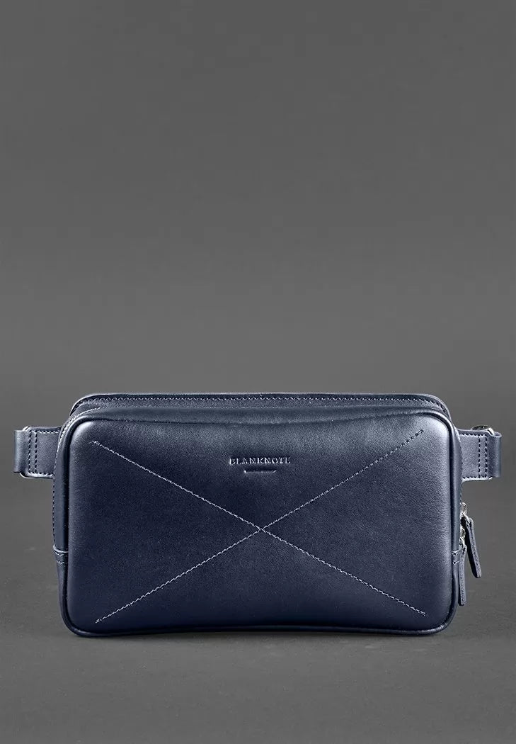 Leather waist bag Dropbag Maxi navy blue - BN-BAG-20-navy-blue