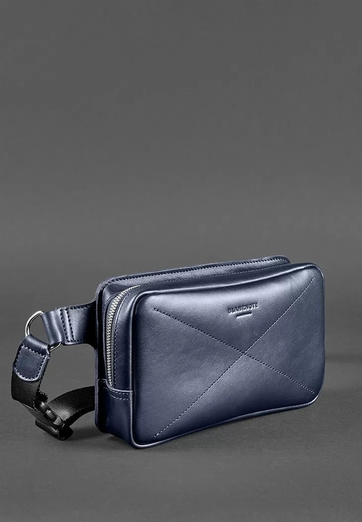 Leather waist bag Dropbag Maxi navy blue - BN-BAG-20-navy-blue
