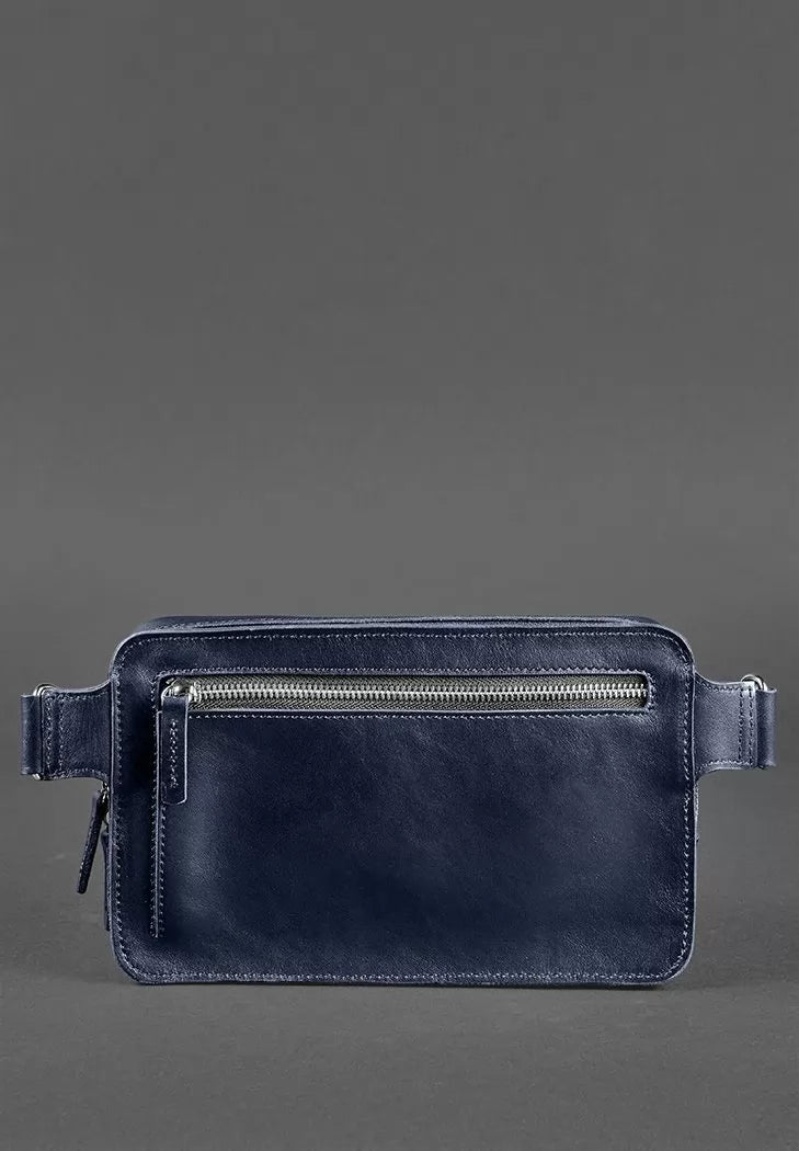 Leather waist bag Dropbag Maxi navy blue - BN-BAG-20-navy-blue