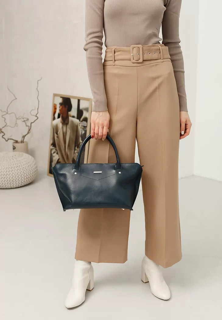 Women's leather Midi bag navy blue - BN-BAG-24-navy-blue