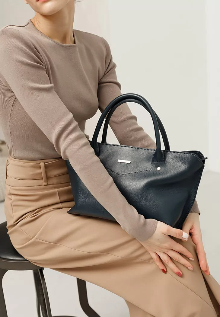 Women's leather Midi bag navy blue - BN-BAG-24-navy-blue