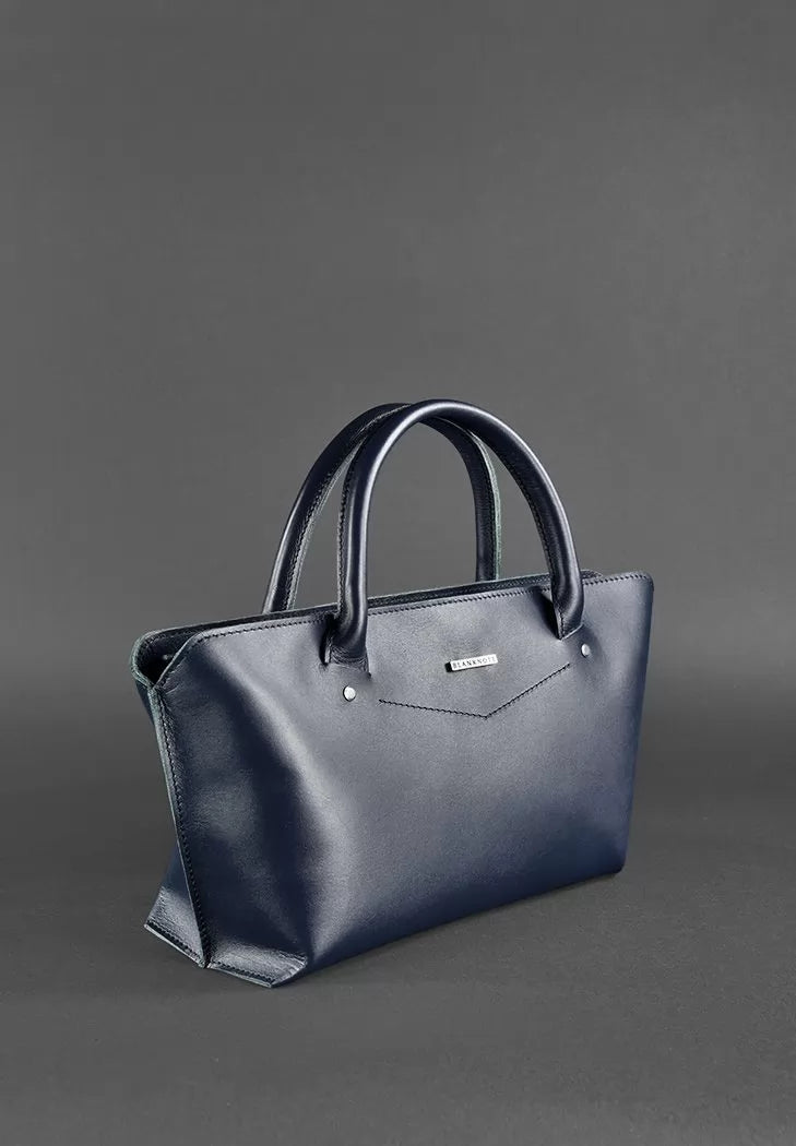 Women's leather Midi bag navy blue - BN-BAG-24-navy-blue