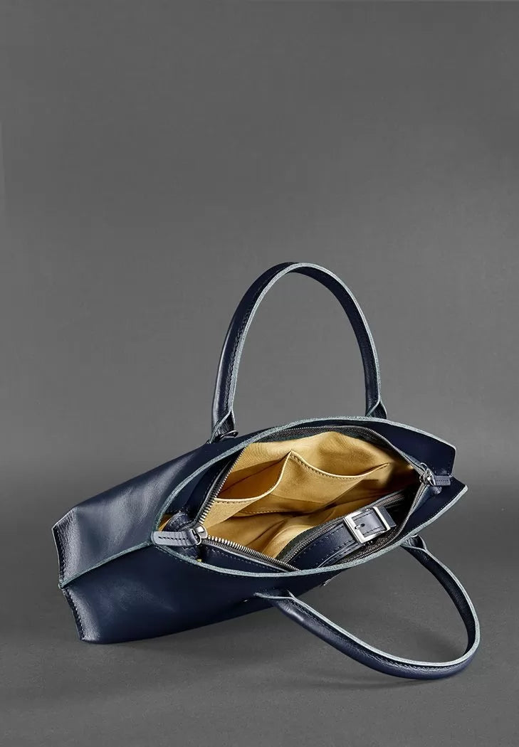 Women's leather Midi bag navy blue - BN-BAG-24-navy-blue