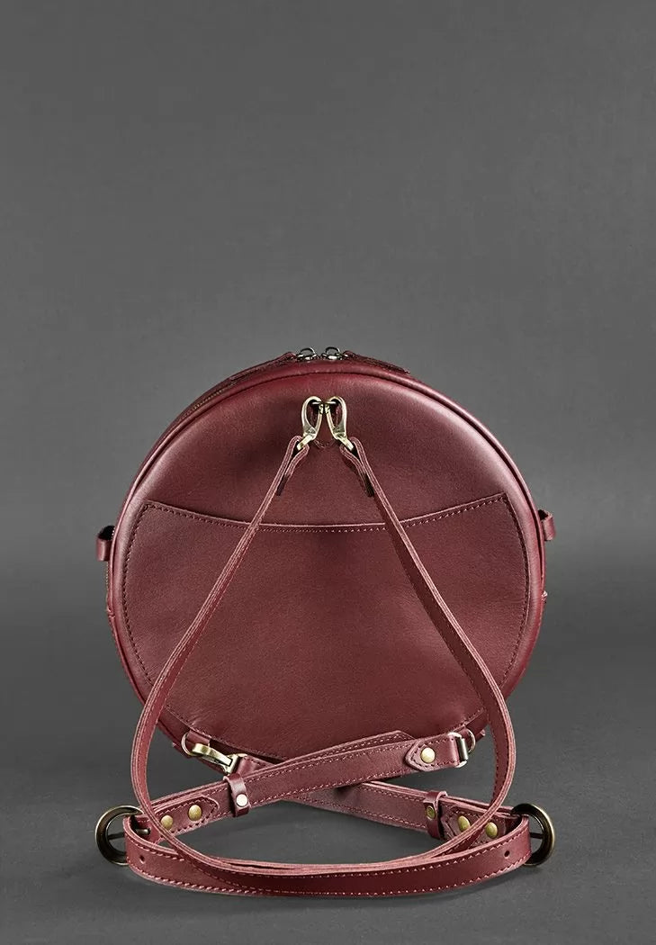 Leather women's round Maxi backpack bag burgundy - BN-BAG-30-vin