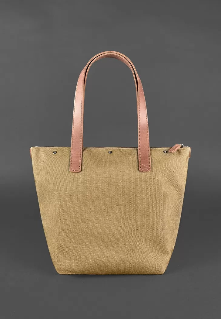 Leather woven women's bag Puzzle L light brown Crazy Horse - BN-BAG-33-k-kr