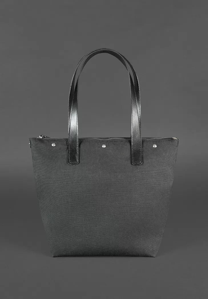 Leather woven women's bag Puzzle L charcoal black - BN-BAG-33-ygol