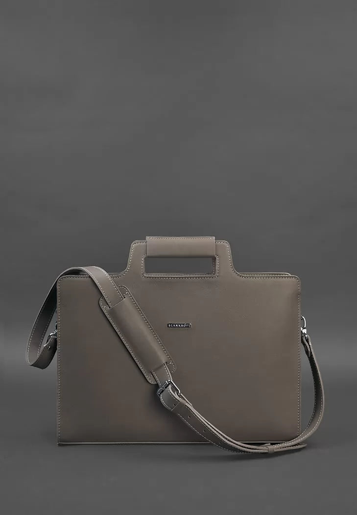 Women's leather bag for laptop and documents dark beige - BN-BAG-36-beige