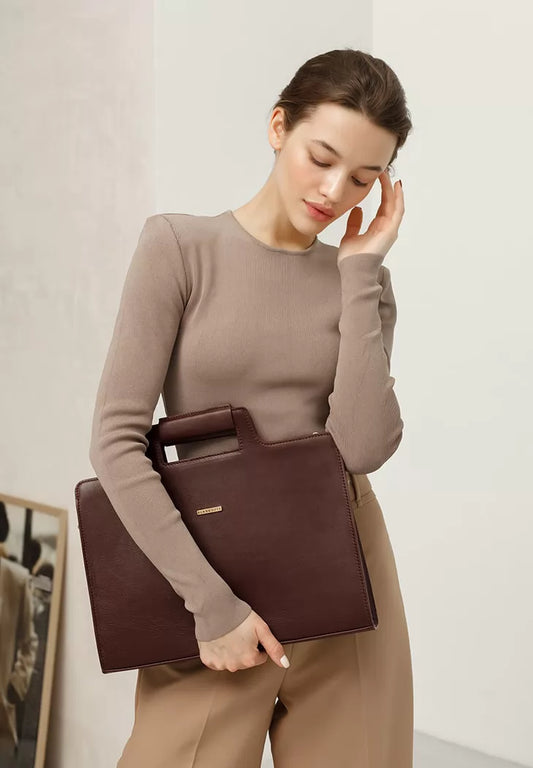 Women's leather bag for laptop and documents burgundy - BN-BAG-36-vin