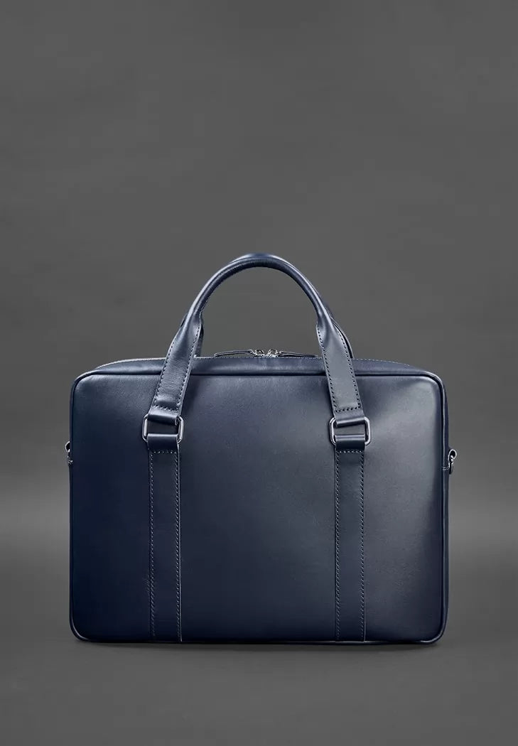 Leather bag for laptop and documents navy blue - BN-BAG-37-navy-blue