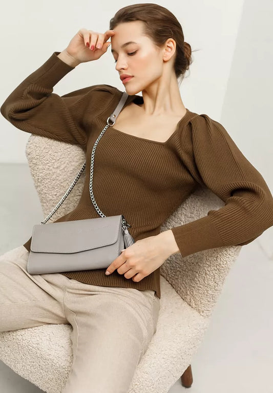 Leather women's bag Alice gray - BN-BAG-7-shadow